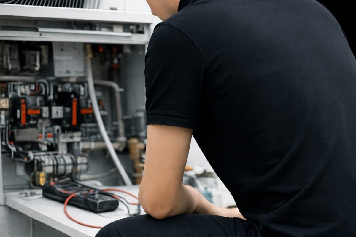 Technicien intervenant sur une pompe à chaleur