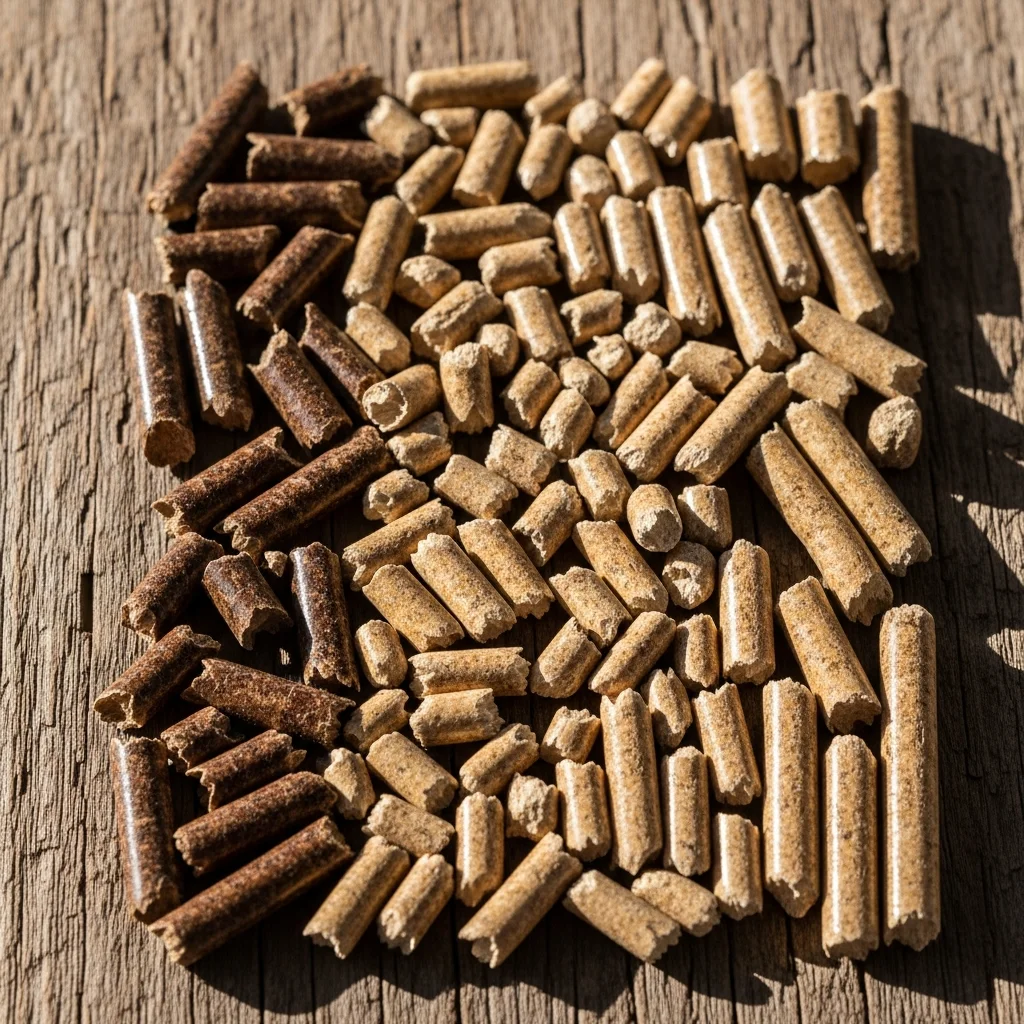 Différents types de pellets bois côte à côte