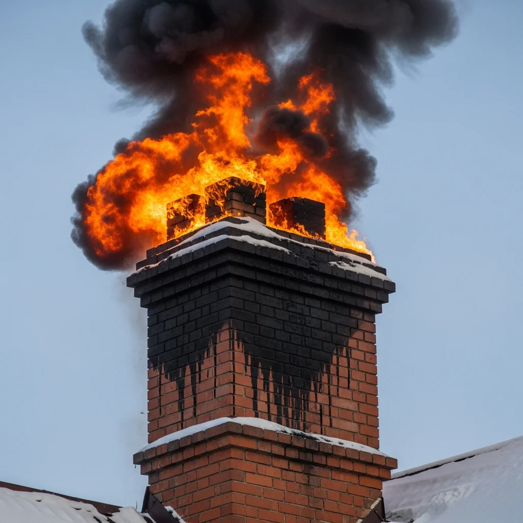 Cheminée en feu avec fumée noire