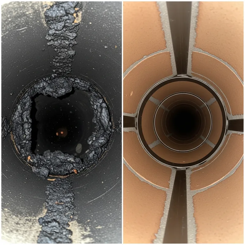 Conduit chemin&eacute;e avant/apr&egrave;s ramonage