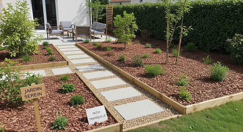 Jardin paill&eacute; avec des plaquettes