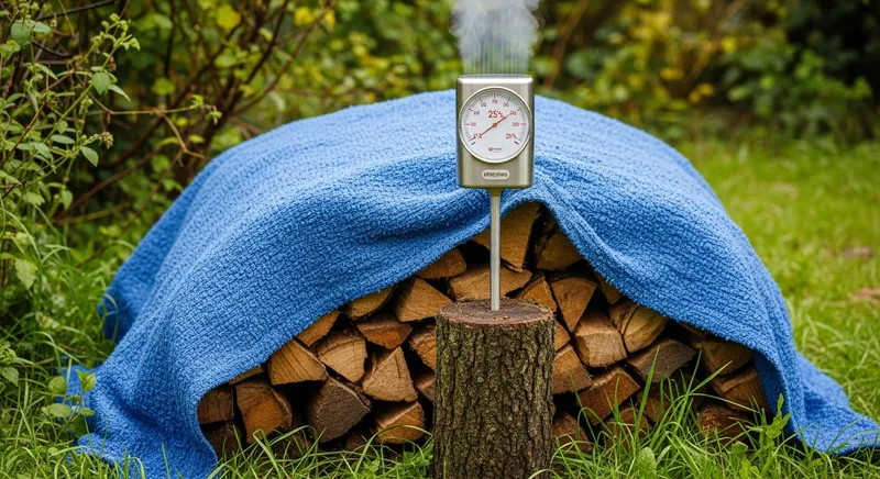 Bois de chauffage moisi sous b&acirc;che