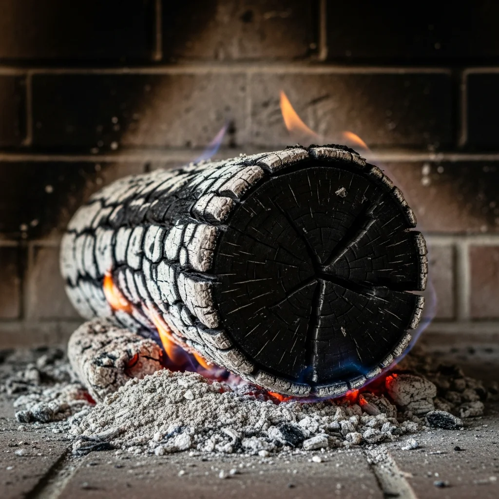 Bûche de ramonage brûlant dans cheminée
