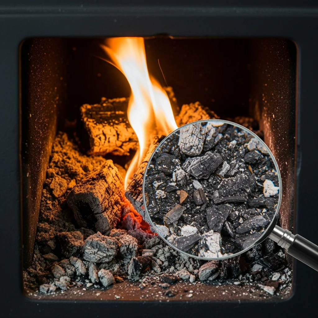 Résidus de combustion près d'un poêle à bois