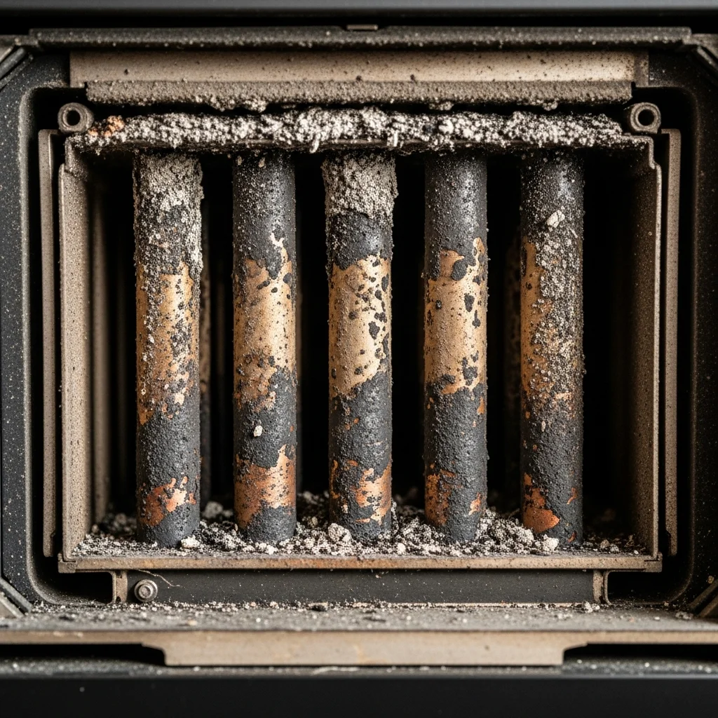 Intérieur poêle à granulés encrassé