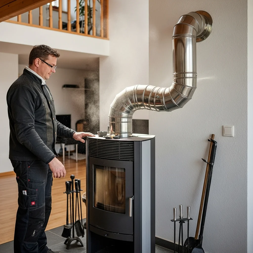 Ramonage poêle granulés, conduit complexe