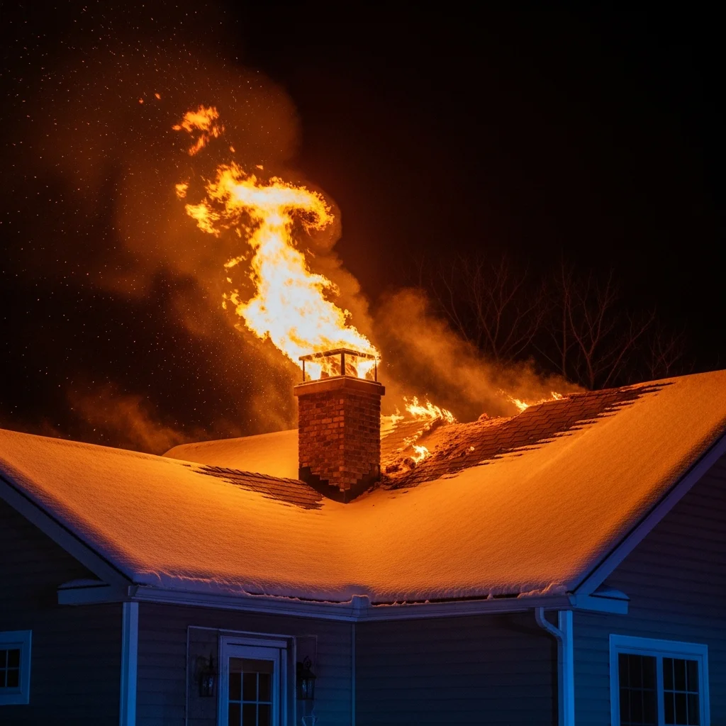 Feu de cheminée avec flammes sur le toit