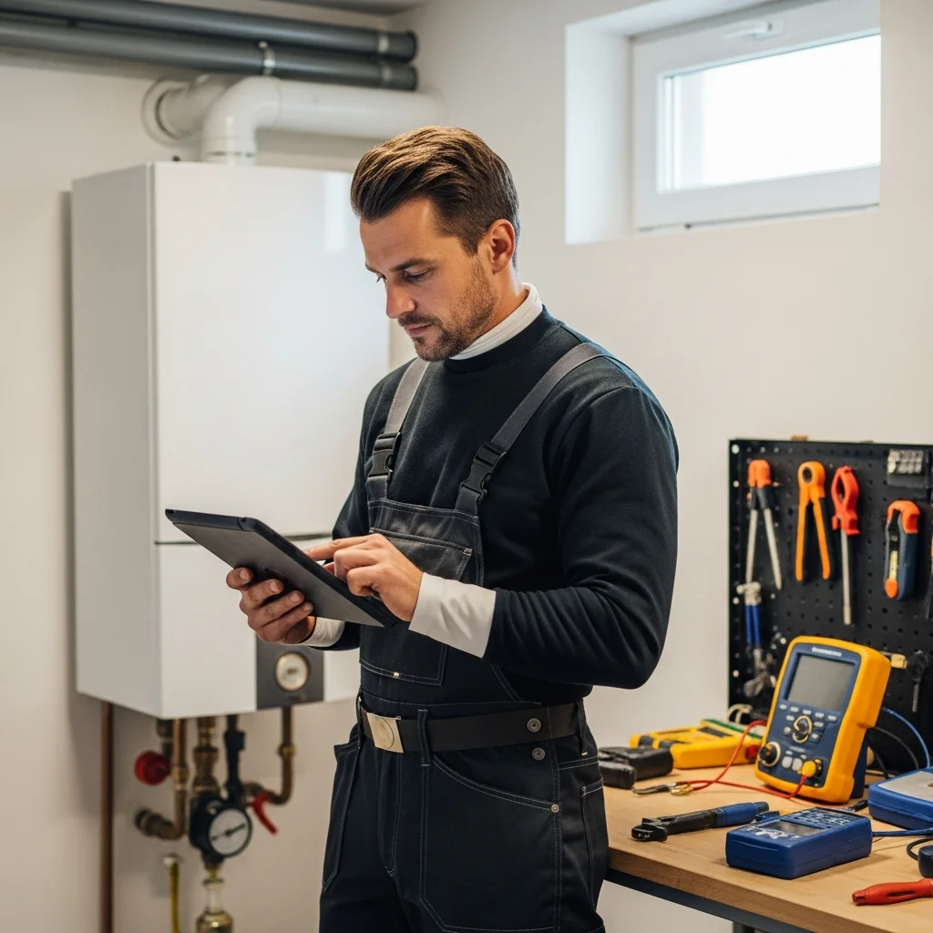 Ramoneur diagnostique chaudière avec tablette