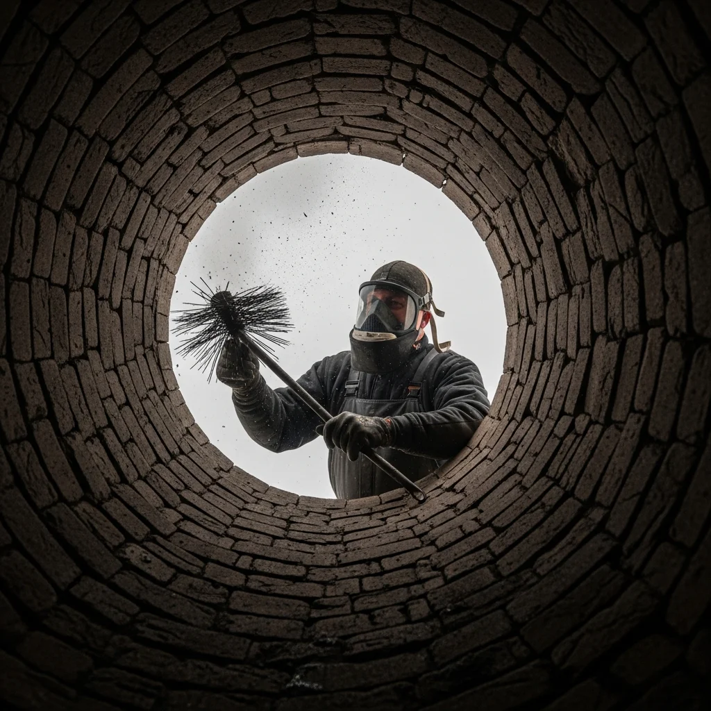 Ramoneur nettoyant une cheminée en briques