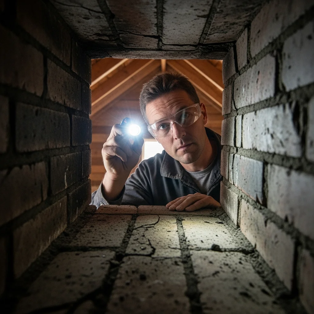 Ramoneur inspectant conduit de cheminée
