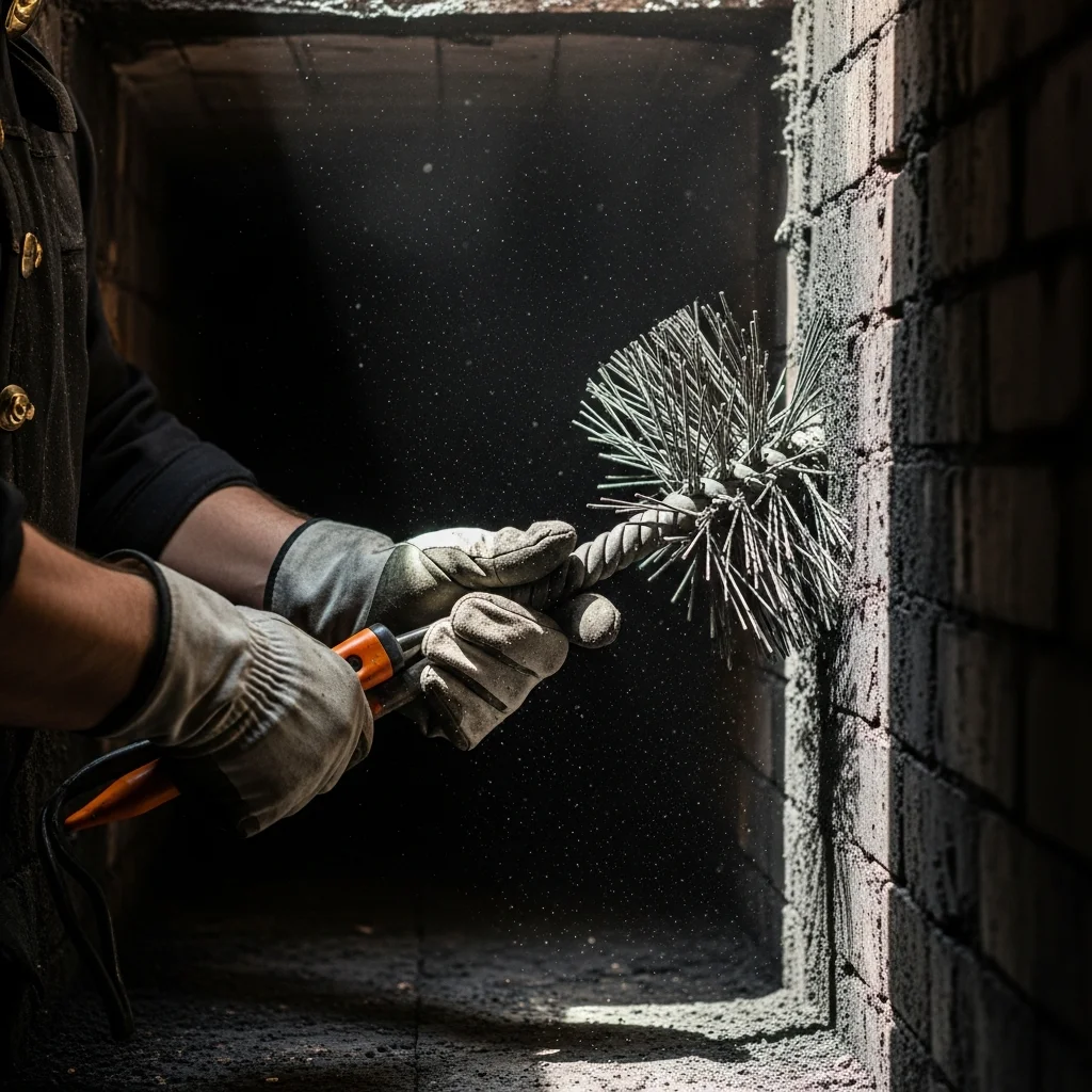 Ramoneur nettoie un conduit de cheminée